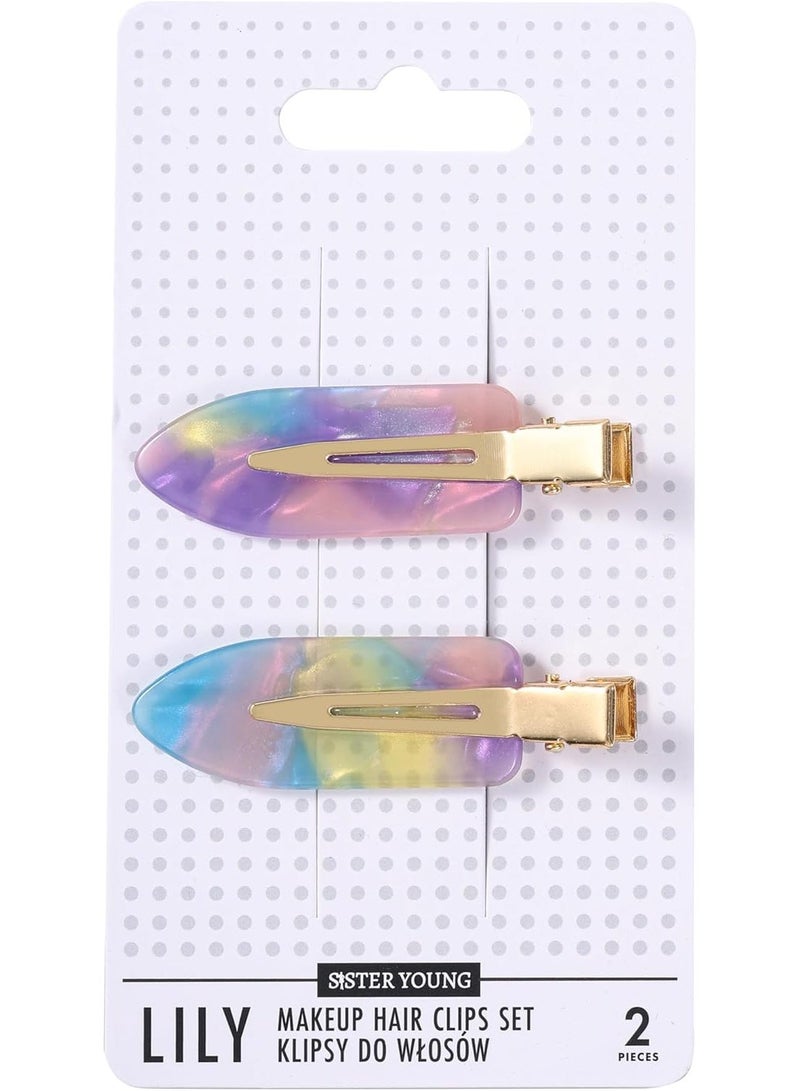 Sister Young LILY Hair Clips for Makeup & Hair Styling, Crimp-Free No Crease Hair Clips, 2 Pieces (Pink Purple) - Image 1