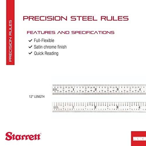 Starrett مسطرة ستاريت فول فليكسible من الصلب مع تشطيب كروم ساتان، قراءة سريعة، وتخريج بالبوصة - تخريج 5R، طول 12 بوصة، سمك 1/64 بوصة - C305R-12 - Image 2