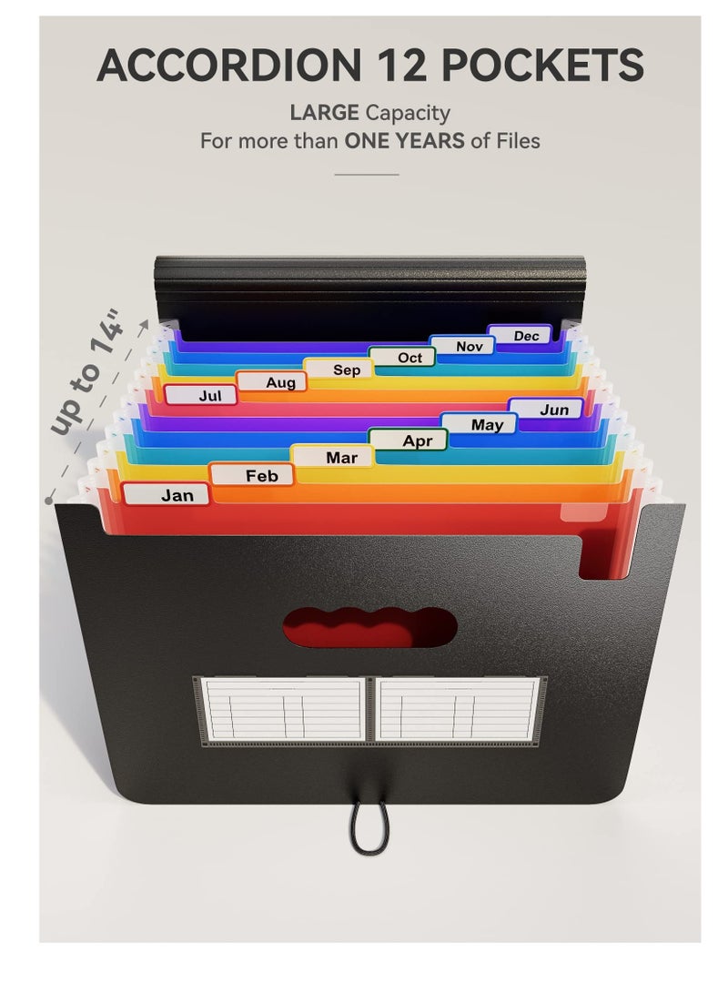 SOLARAE Expanding File Folder, 12 Pocket Accordion File Organizer, A4 Letter Size Portable Document Organizer, High Capacity Storage Bag for Home & Office & School - Image 2