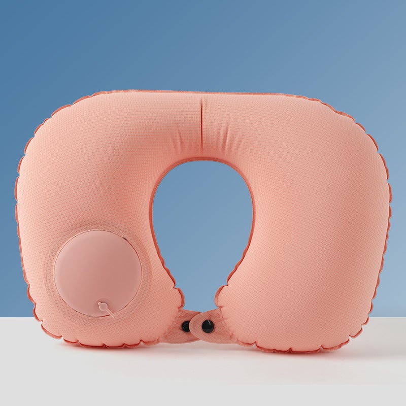 Portable Inflatable U-Shaped Pillow for Travel Peach (ice silk squares)