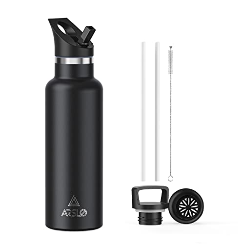 Arslo Stainless Steel Double Wall Water Bottles 20 Ounce, Vacuum Insulated Bottle With Straw Lid, Insulated Water Bottle Keeps Water Cold for 24 Hours, Hot for 12 Hours, Hiking, Sports - Image 1