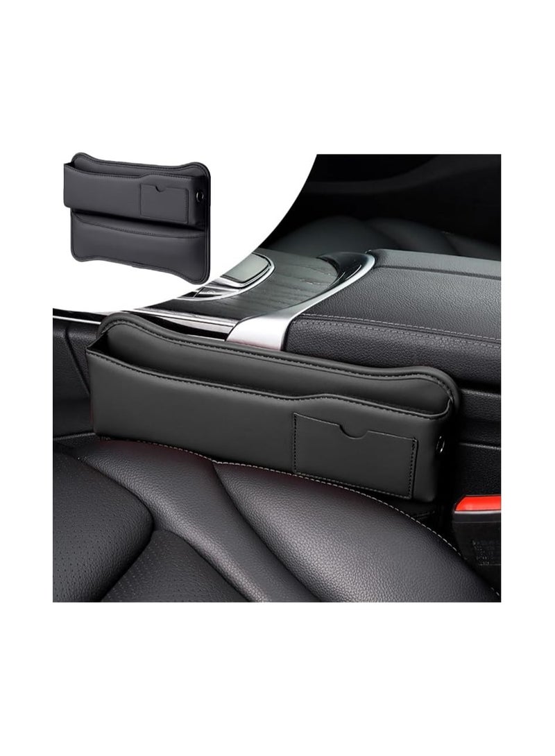 Car Seat Gap Filler Organizer, Car Seat Organizer, Front Seat Black Premium Leather, Adjustable Multifunctional Car Accessories for Women Interior Car Essentials, for SUV Truck(Black) - Image 1