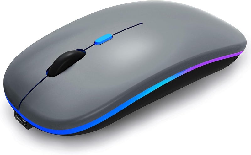 WREANU Wireless Bluetooth Mouse Rechargeable Laptop Mice with LED Lights Silent Slim Use(BT5.2 and 2.4G Portable USB) Dual Mode Computer Mouse for Laptop/iPad/Tablet/Apple/Computer/Mac (Grey) - Image 1