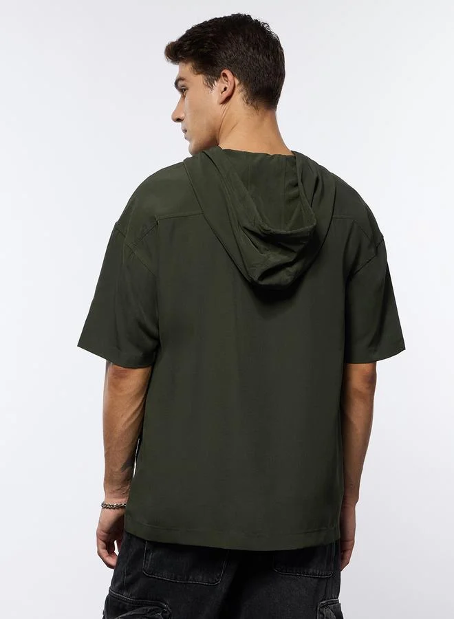 The Souled Store Olive Oversized Cotton Hooded T-Shirt