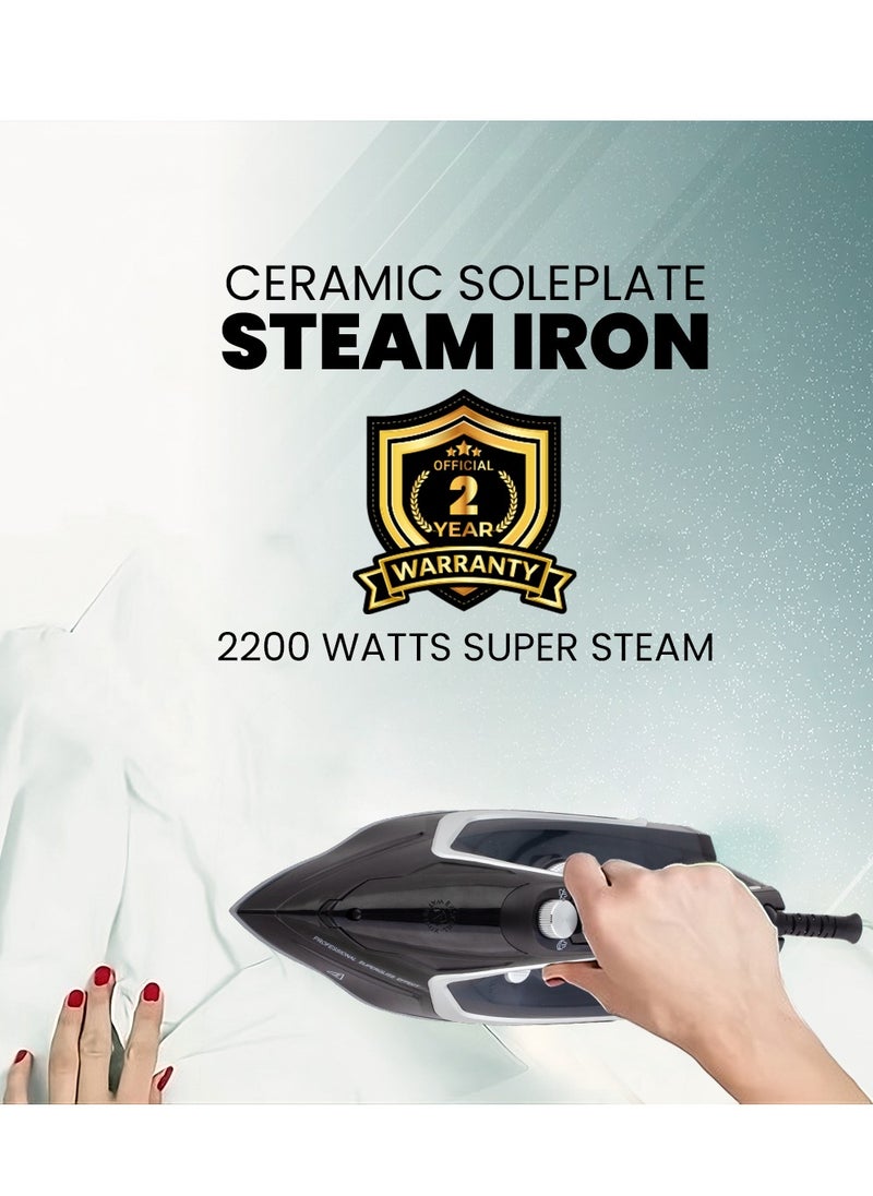 Stargold - Dry and Wet Steam Iron With Self-clean function Adjustable Temperature Control Ceramic Soleplate 2200W Black - Image 1