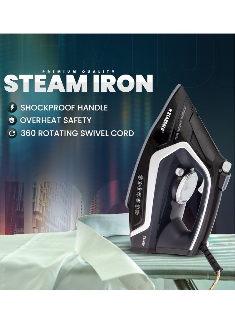 Stargold - Dry and Wet Steam Iron With Self-clean function Adjustable Temperature Control Ceramic Soleplate 2200W Black - Image 1
