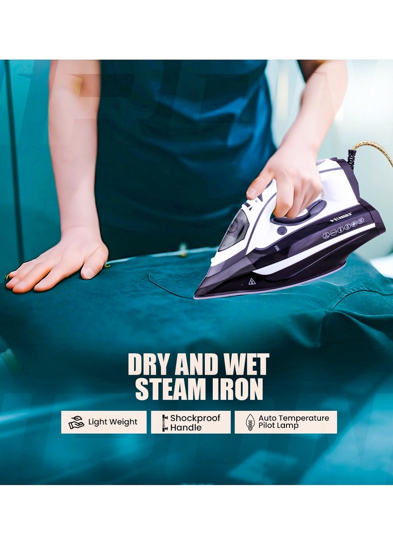 Stargold - Dry and Wet Steam Iron With Self-clean function Adjustable Temperature Control Ceramic Soleplate 2200W Black - Image 1