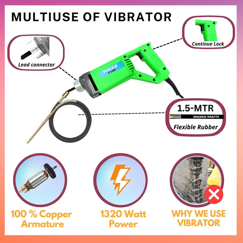 Fizzy Fun Fizzy Fun KRAFTS 1320WTT Heavy duty Concrete Electric Vibrator machine with 15 mtr Needle  - Image 2