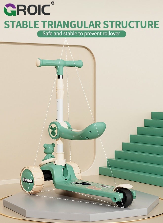 GROIC 2-in-1 Kick Scooter 3 Wheel Toddler Scooter for Kids, Scooters with LED Light up Wheels and Music,Basket, Lean to Steer, Foldable, Adjustable Height & Removable Seat, Widened Non-Slip Deck - Image 3
