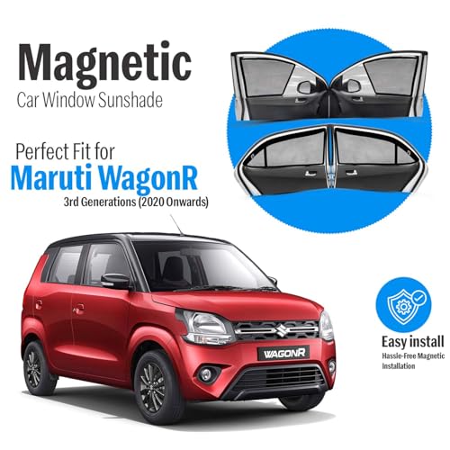 Autofact Magnetic Car Sunshades Compatible with Maruti Wagon r (2019 to 2024) (Set of 4) – Easy Installation, UV Protection (Front 2 Half-Cut for Side Mirror Visibility, Rear 2 with Zippers) - Image 2