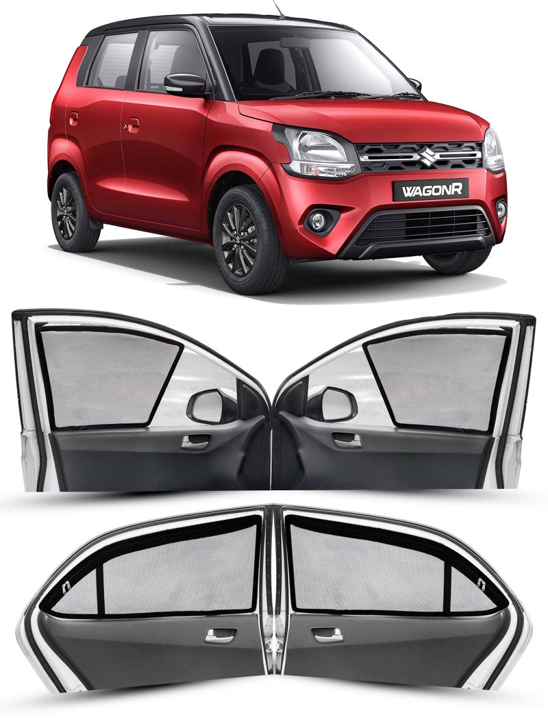 Autofact Magnetic Car Sunshades Compatible with Maruti Wagon r (2019 to 2024) (Set of 4) – Easy Installation, UV Protection (Front 2 Half-Cut for Side Mirror Visibility, Rear 2 with Zippers) - Image 1