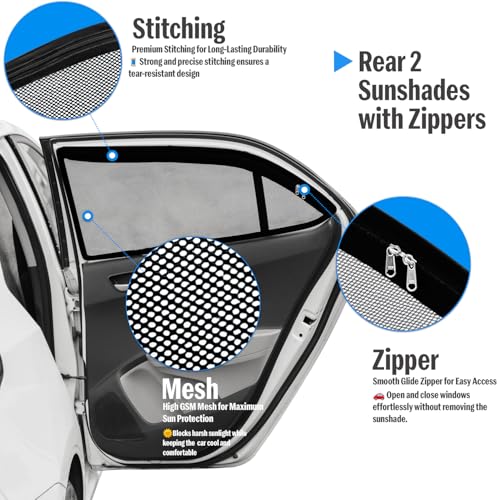 Autofact Magnetic Car Sunshades Compatible with Maruti Wagon r (2019 to 2024) (Set of 4) – Easy Installation, UV Protection (Front 2 Half-Cut for Side Mirror Visibility, Rear 2 with Zippers) - Image 3