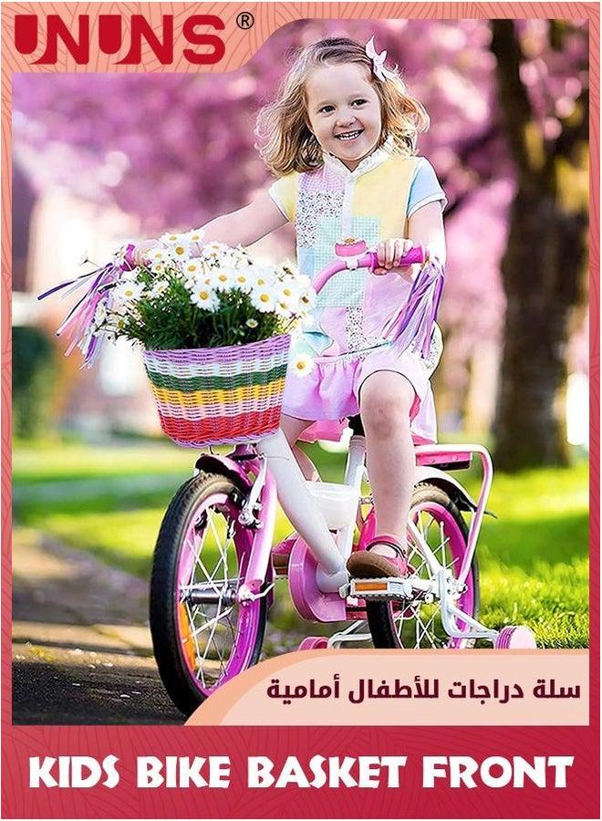 UNUNS Kids Bike Basket Front,Front Bicycle Baskets For Kids,Small Wicker Boys and Girls,Toddler Scooter Handlebar Basket,21x16x16cm,Colorful - Image 5