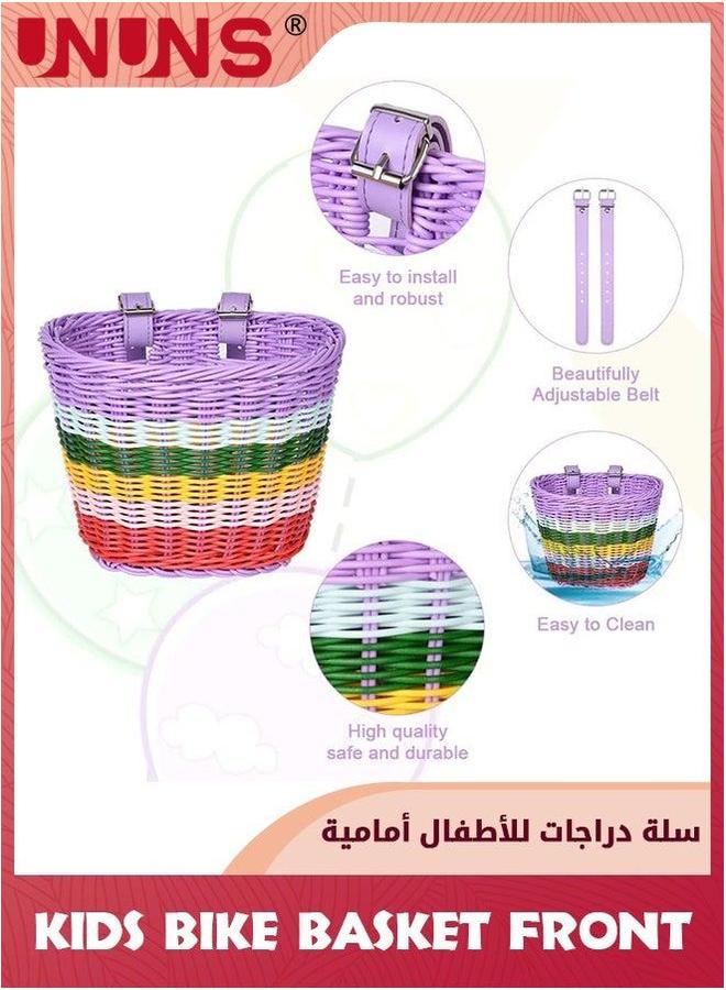 UNUNS Kids Bike Basket Front,Front Bicycle Baskets For Kids,Small Wicker Boys and Girls,Toddler Scooter Handlebar Basket,21x16x16cm,Colorful - Image 2