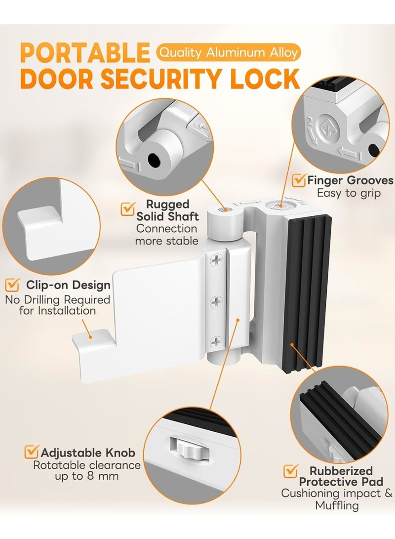 SYOSI Door Reinforcement Lock, Portable Travel Safety Lock for Inward Swing Doors, No Drill Easy Install Extra Latch, Withstand 800lbs for Home Apartment Hotel Security, White 1PC - Image 2