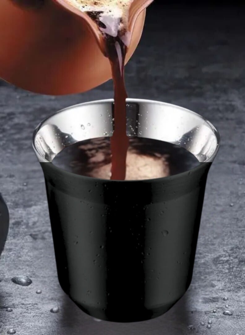 Liying Stainless Steel Espresso Cup Double Wall Insulated Coffee Mug 80ml Metal Cup for Milk, Tea Cups, Office Water Mugs (Black)  - Image 3