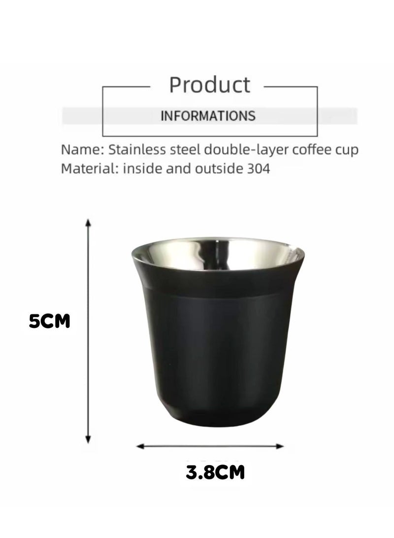 Liying Stainless Steel Espresso Cup Double Wall Insulated Coffee Mug 80ml Metal Cup for Milk, Tea Cups, Office Water Mugs (Black)  - Image 2