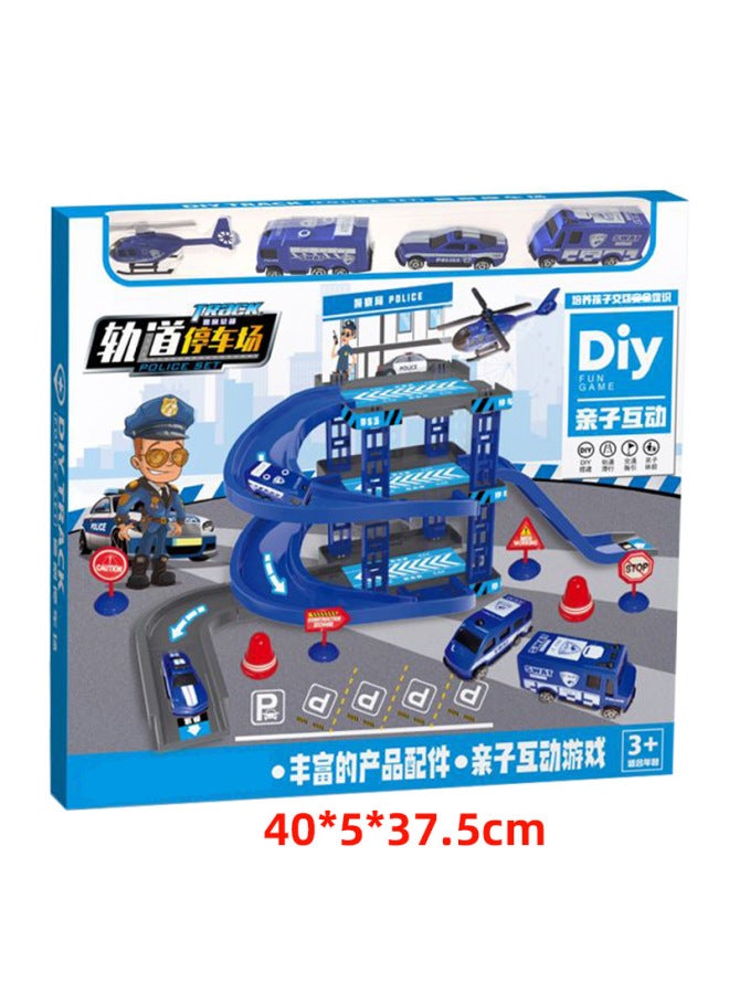 Children's Parking Building Toy Sliding Small Car Track Parking Building Play House Gift Box Training Course Gifts-Specifications:Police Station Orbital Parking Building Gift Box  - Image 3