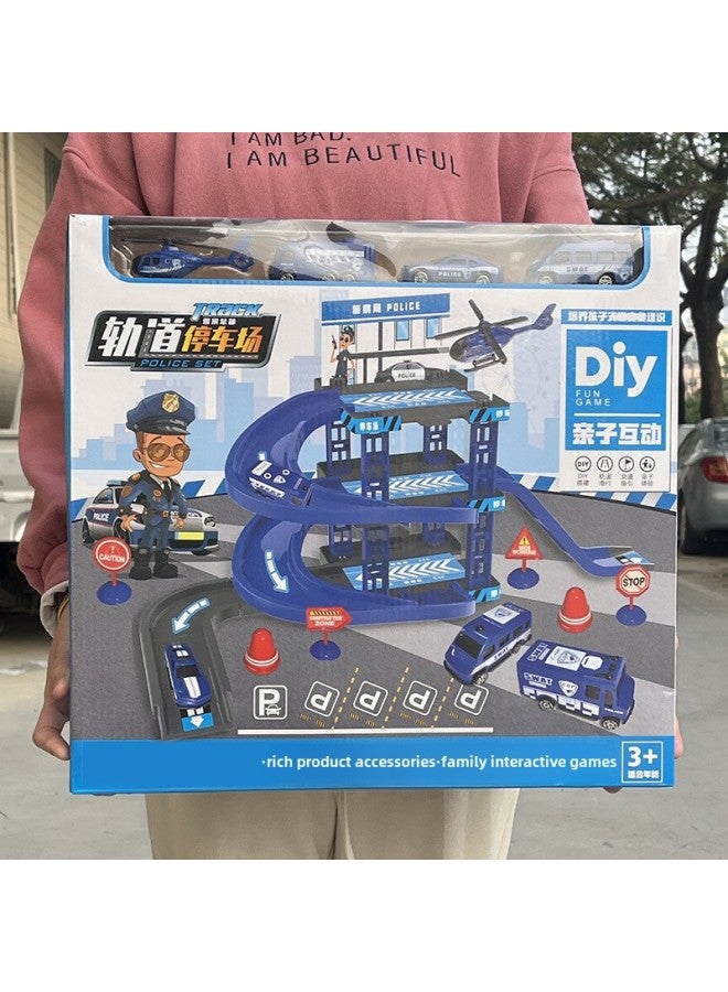 Children's Parking Building Toy Sliding Small Car Track Parking Building Play House Gift Box Training Course Gifts-Specifications:Police Station Orbital Parking Building Gift Box  - Image 4