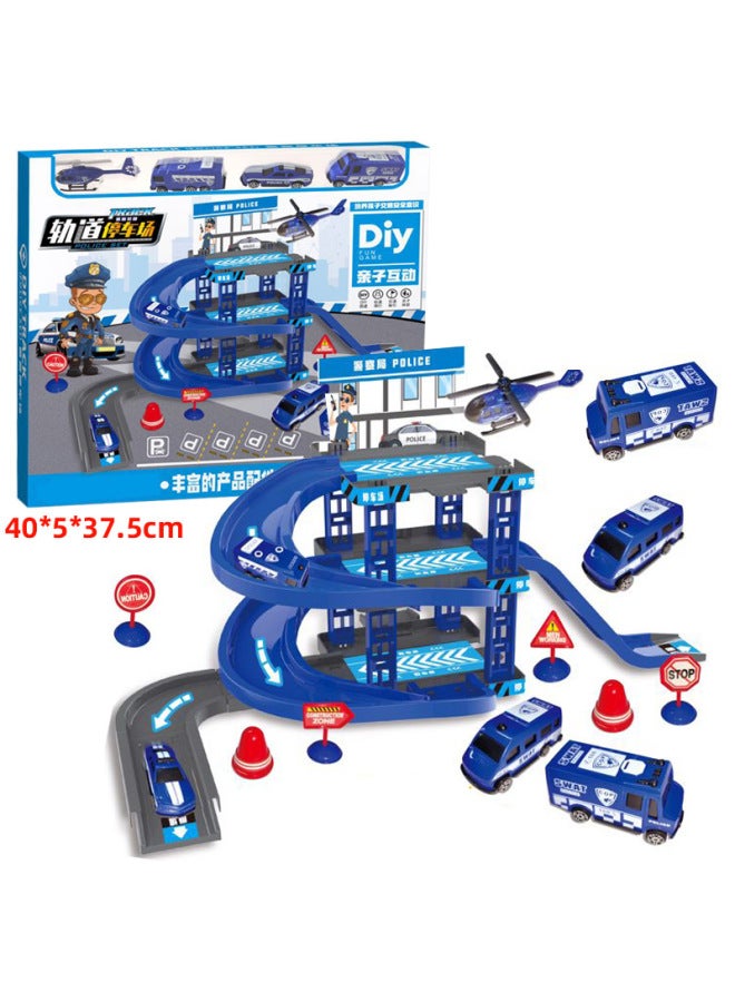 Children's Parking Building Toy Sliding Small Car Track Parking Building Play House Gift Box Training Course Gifts-Specifications:Police Station Orbital Parking Building Gift Box  - Image 1