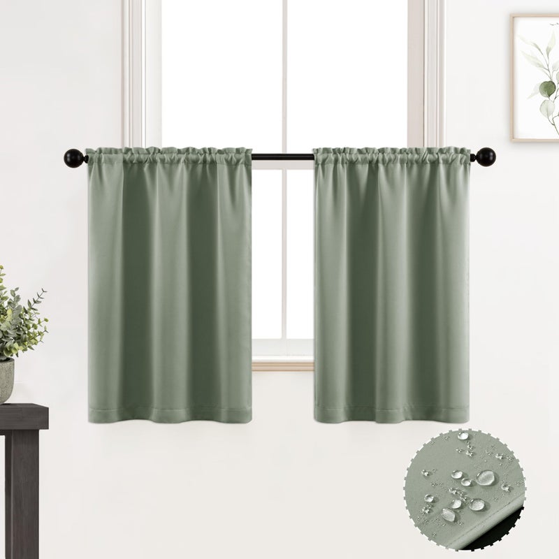 XTMYI Bathroom Curtains WindowEucalyptus Sage Green Waterproof Small Tier Boho Kitchen Curtains24 Inch Length Sets of 2