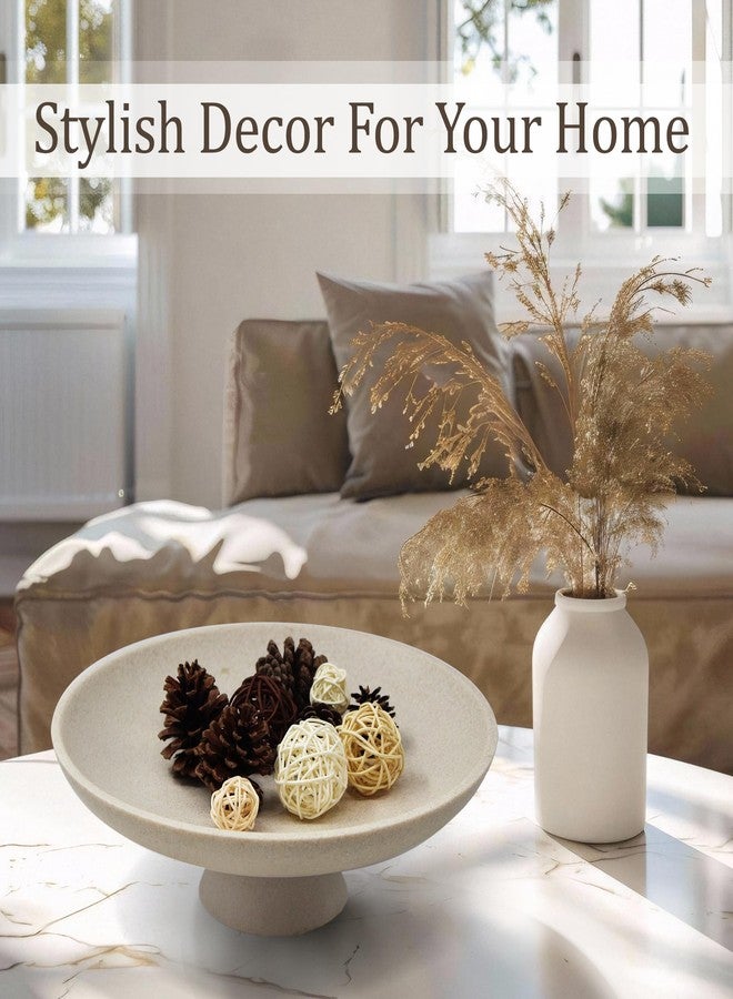LIN CHUAN Large Decorative Bowl, Modern Resin Pedestal Bowl for Home Decor, Stylish Fruit Bowl for Kitchen Counter, Chic Key Holder for Entry Table, Beige - Image 3