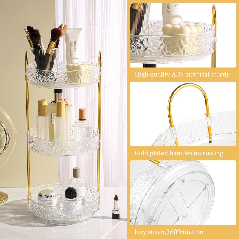 Fangoo 3 Tiers Clear Rotating Makeup Organizer for Vanity, 360 Spinning Skincare Organizers for Dresser Perfume Holder Large Skincare Make Up Storage Cosmetic Organizer for Bathroom Countertop - Image 3