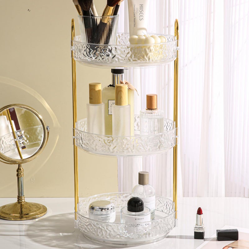 Fangoo 3 Tiers Clear Rotating Makeup Organizer for Vanity, 360 Spinning Skincare Organizers for Dresser Perfume Holder Large Skincare Make Up Storage Cosmetic Organizer for Bathroom Countertop - Image 1