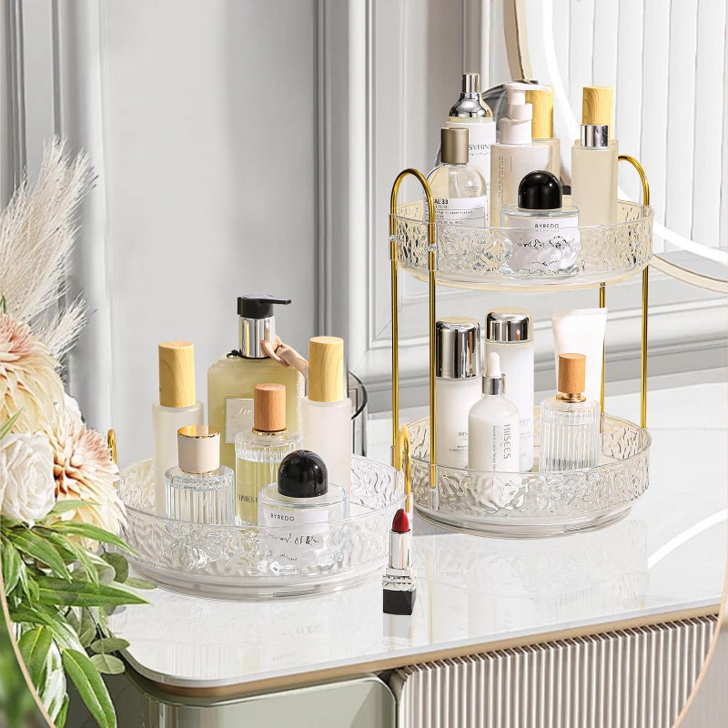 Fangoo 3 Tiers Clear Rotating Makeup Organizer for Vanity, 360 Spinning Skincare Organizers for Dresser Perfume Holder Large Skincare Make Up Storage Cosmetic Organizer for Bathroom Countertop - Image 5