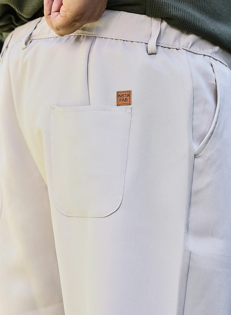 Instafab Plus Instafab Plus Men's Saltbox Beige Straight Pleated Trousers For Casual Wear | Mid-Rise | Straight Fit | Drawstring Closure | Plus Size Trousers Crafted With Comfort Fit For Everyday Wear