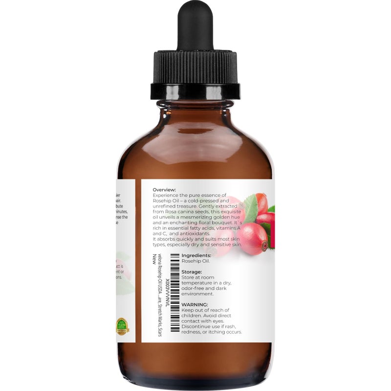 velona Rosehip Oil - 4 Fl Oz | 100% Pure and Natural Carrier Oil| Unrefined, Cold Pressed, Hexane Free | Moisturizing Face, Hair, Body, Skin Care, Stretch Marks, Scarsâ€¦ - Image 3