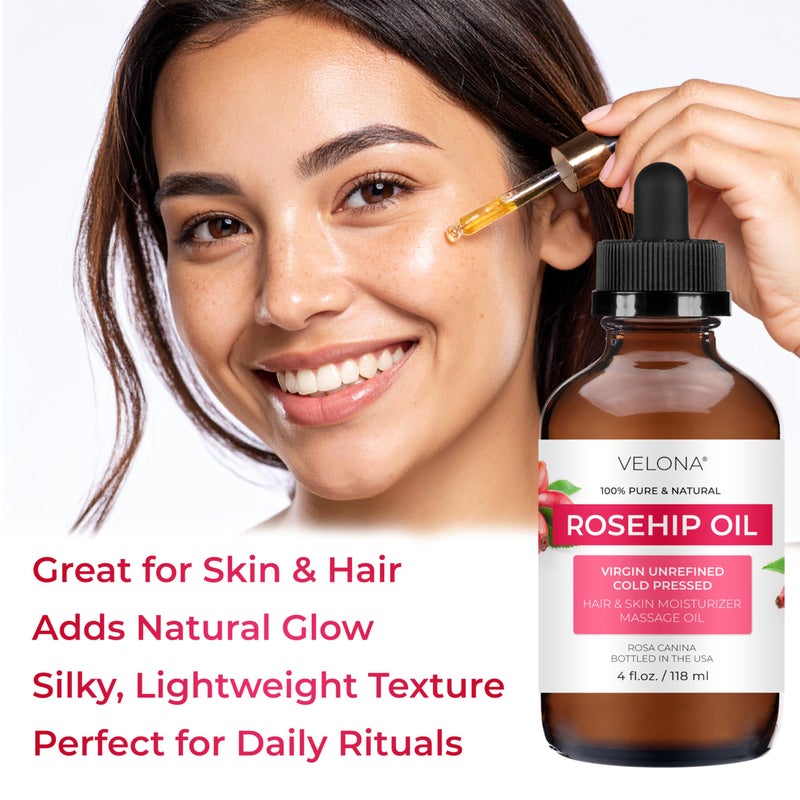 velona Rosehip Oil - 4 Fl Oz | 100% Pure and Natural Carrier Oil| Unrefined, Cold Pressed, Hexane Free | Moisturizing Face, Hair, Body, Skin Care, Stretch Marks, Scarsâ€¦ - Image 5