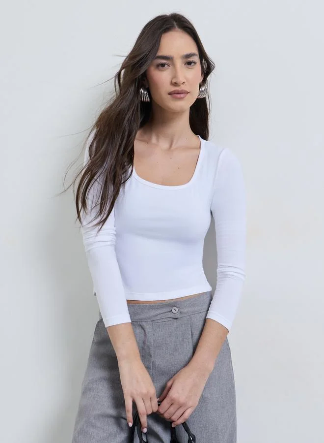 Pack of 2 - Solid Square Neck Fitted T-Shirt