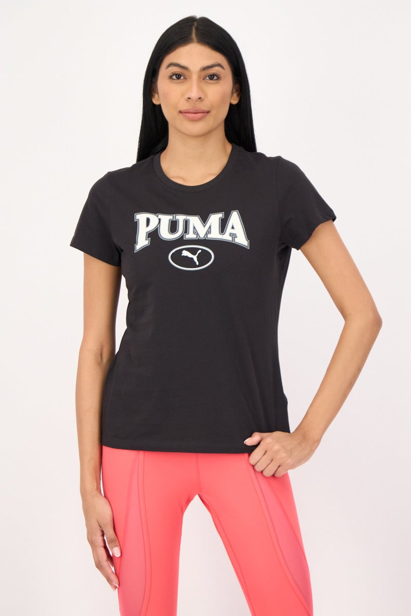 PUMA Women Round Neck Short SleeveBrand Logo T-Shirt, Black  - Image 1