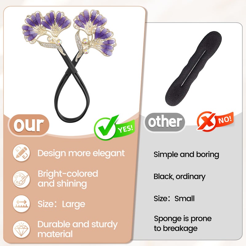 Yanwenx 2 Pcs Bun Maker Crystal Hair Bun Maker French Twist Hair Disk for Women Ginkgo Leaf Lazy Hair Curler Hair Accessories for Women Girls - Image 4