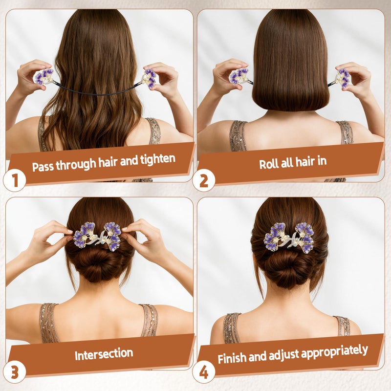 Yanwenx 2 Pcs Bun Maker Crystal Hair Bun Maker French Twist Hair Disk for Women Ginkgo Leaf Lazy Hair Curler Hair Accessories for Women Girls - Image 3