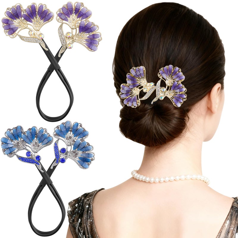 Yanwenx 2 Pcs Bun Maker Crystal Hair Bun Maker French Twist Hair Disk for Women Ginkgo Leaf Lazy Hair Curler Hair Accessories for Women Girls - Image 1
