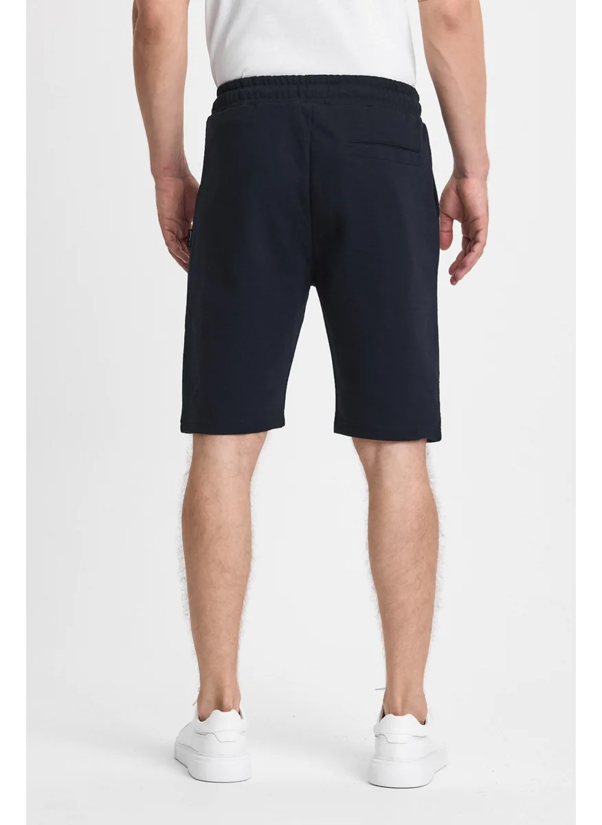 ميتاليك Men's Navy Blue Shorts - Side Pockets Elastic Waist Regular Fit Relaxed Cut