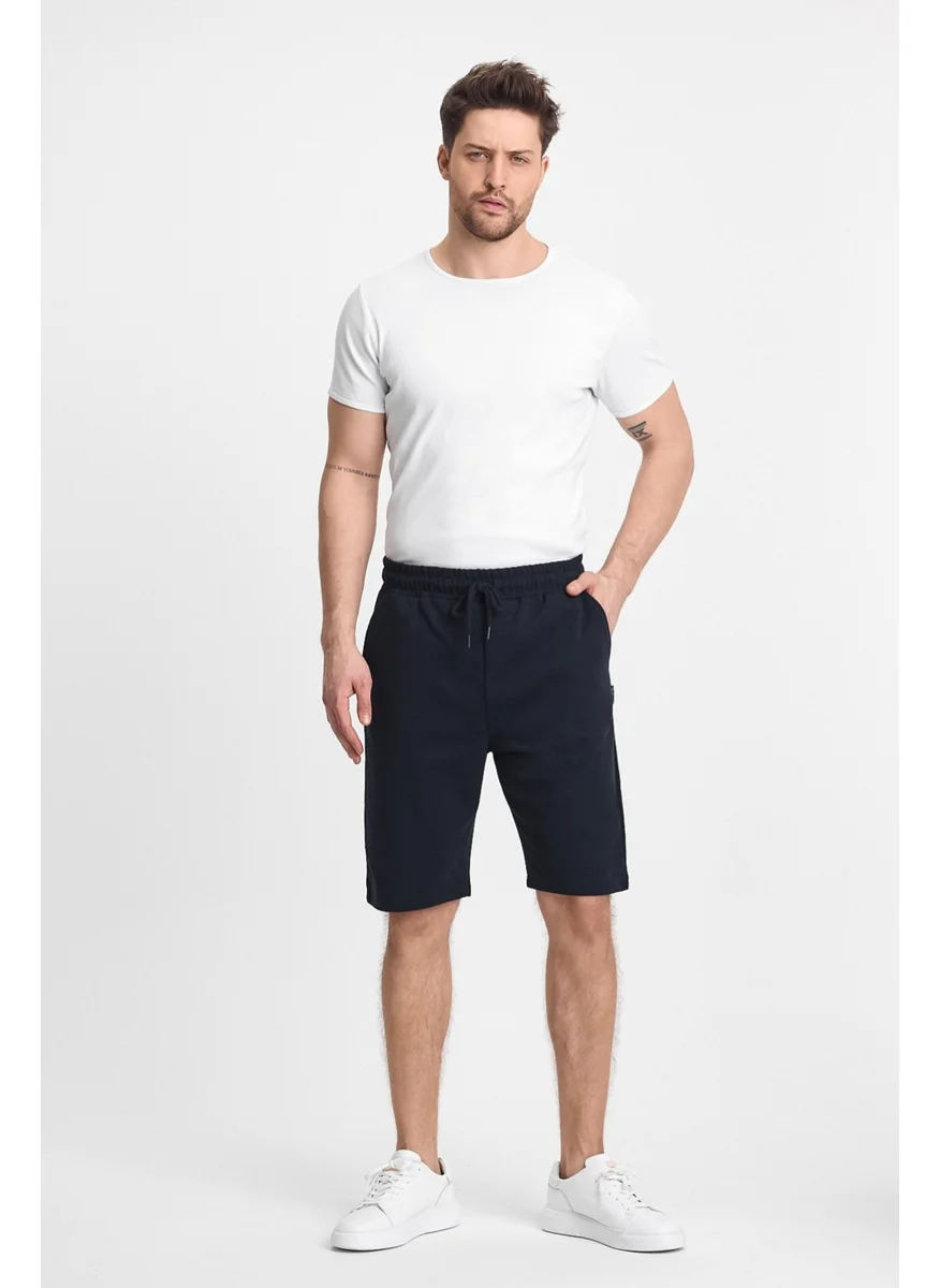 ميتاليك Men's Navy Blue Shorts - Side Pockets Elastic Waist Regular Fit Relaxed Cut