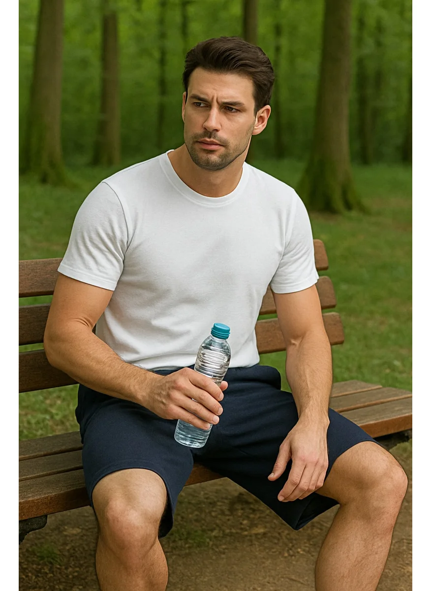 ميتاليك Men's Navy Blue Shorts - Side Pockets Elastic Waist Regular Fit Relaxed Cut