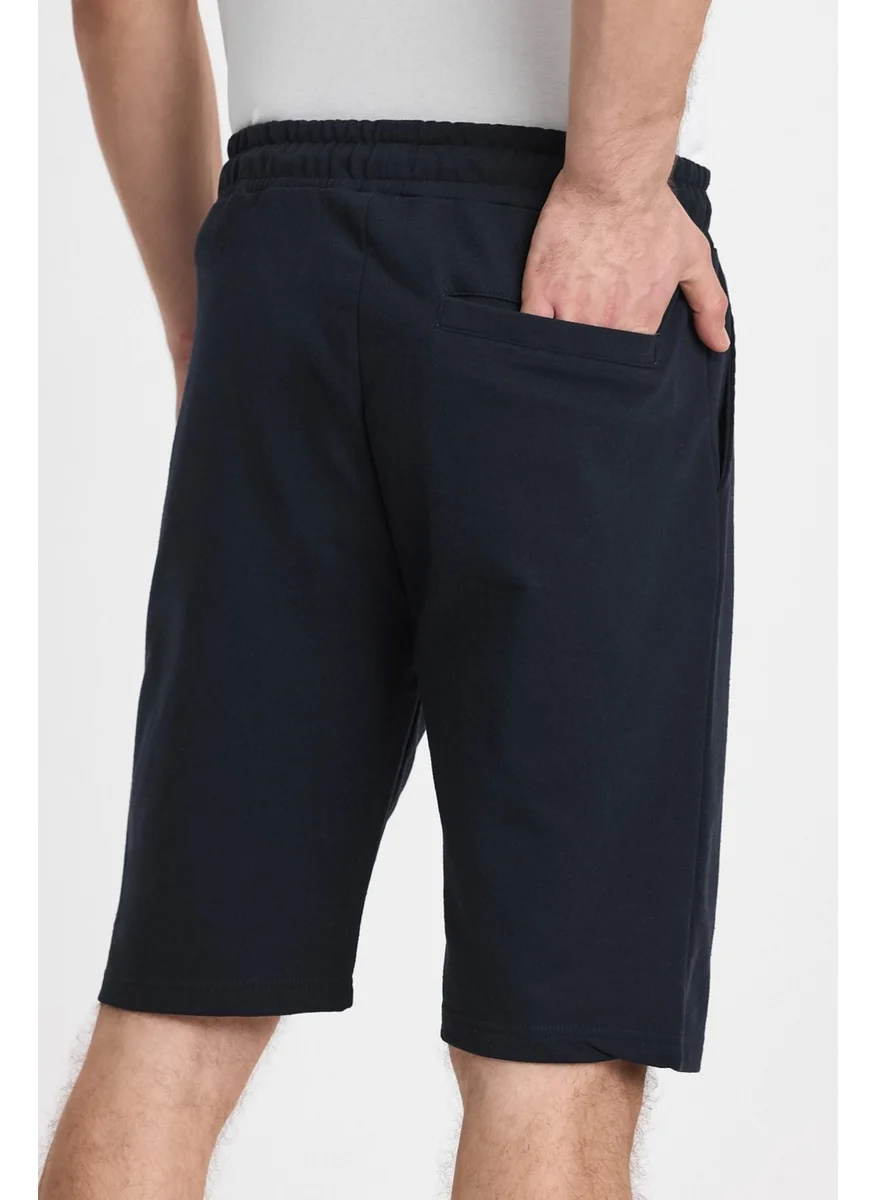 ميتاليك Men's Navy Blue Shorts - Side Pockets Elastic Waist Regular Fit Relaxed Cut