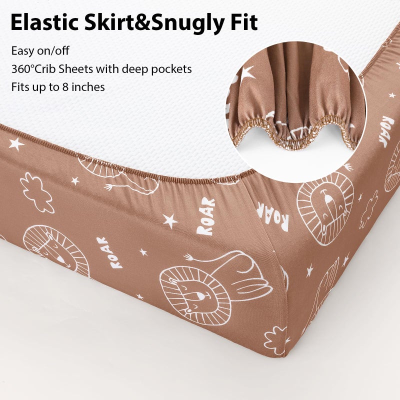 FIEMOL Baby Crib Sheets for Boys and Girls, 3 Pack Fitted Toddler Bed Sheets Neutral for 52â€x28â€ Standard Crib and Toddler Mattresses, Super Soft Microfiber Brown Lion - Image 5