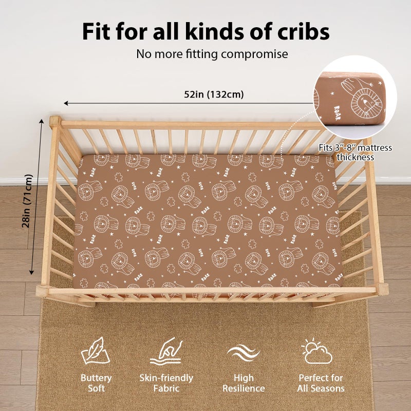 FIEMOL Baby Crib Sheets for Boys and Girls, 3 Pack Fitted Toddler Bed Sheets Neutral for 52â€x28â€ Standard Crib and Toddler Mattresses, Super Soft Microfiber Brown Lion - Image 3