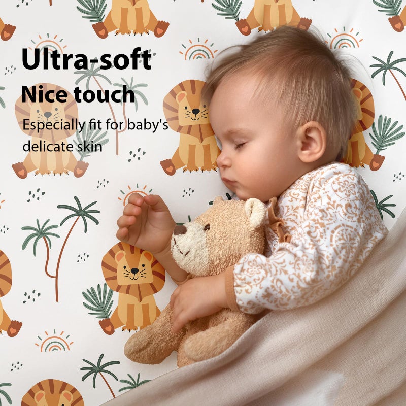 FIEMOL Baby Crib Sheets for Boys and Girls, 3 Pack Fitted Toddler Bed Sheets Neutral for 52â€x28â€ Standard Crib and Toddler Mattresses, Super Soft Microfiber Brown Lion - Image 2