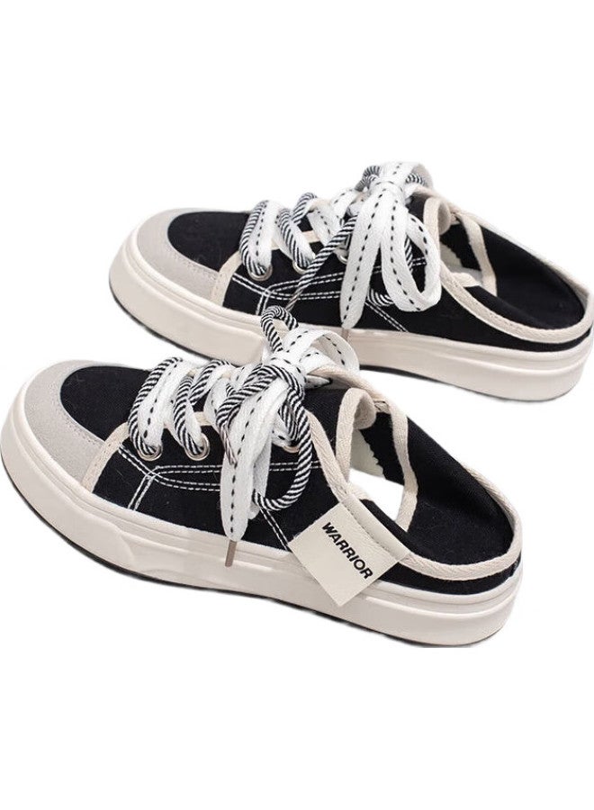 Pull Back Huili Women'S Canvas Shoes, Slip-On Loafers, Two-Way Casual Shoes For Women, D693G, Black/Beige, Size 37 - Image 3