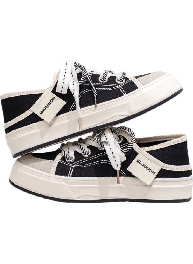 Pull Back Huili Women'S Canvas Shoes, Slip-On Loafers, Two-Way Casual Shoes For Women, D693G, Black/Beige, Size 37 - Image 2