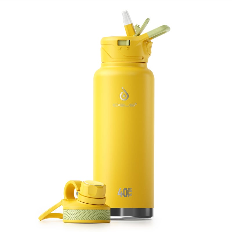 IDEUS Vacuum Insulated Water Bottle, 40 oz Stainless Steel Water Bottles with Straw and Spout Lid, Reusable Metal Water Bottle Leak Proof Gym Water Bottle, BPA-Free(Bright Yellow) - Image 1