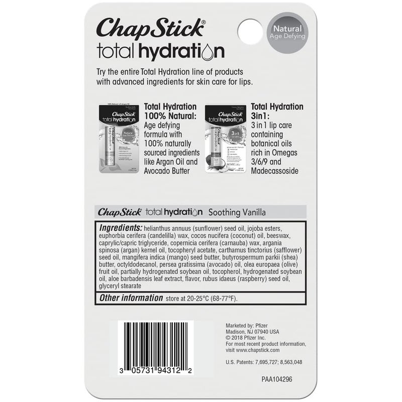 ChapStick Total Hydration Soothing Vanilla Moisturizing Lip Balm Tube, Lip Care with Argan Oil - 0.12 Oz - Image 5