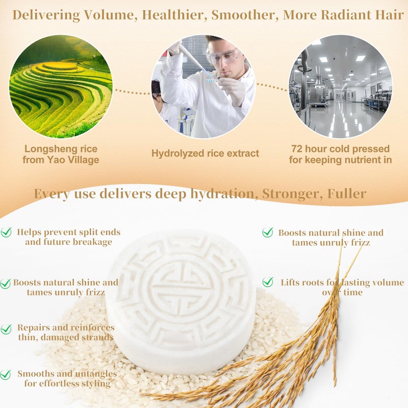Leafinty Rice Water Shampoo Bar - 2 in 1 Fermented Rice Water Solid Shampoo and Conditioner for Hair Growth and Moisturizing - Vegan, pH Balance, Zero Waste, 3.5oz - Image 5