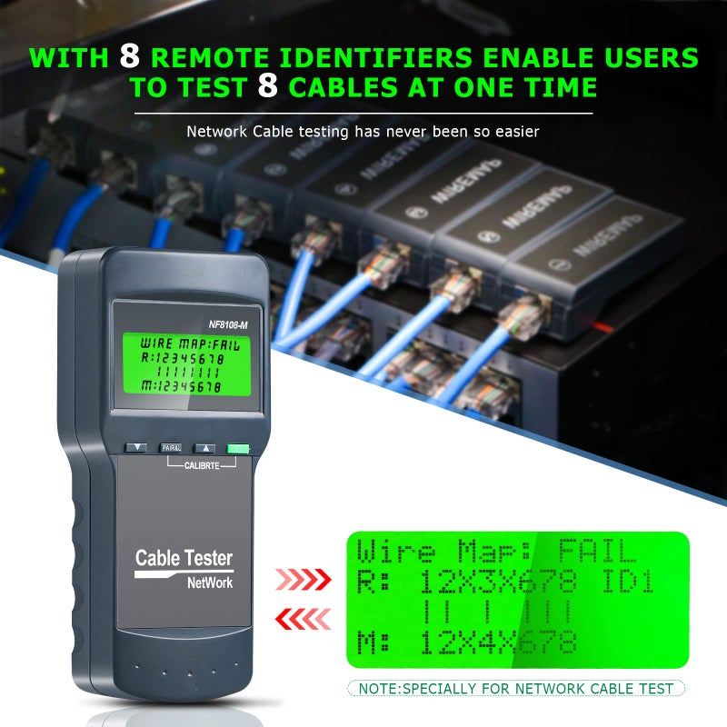 VXSCAN RJ45 Network Cable Tester, VXSCAN 8 Remote Units Network LAN Length Ethernet Cable Tester Kits for Cat5/CAT5e/CAT6/CAT6e - Locate The Breakage Point Length Measurement & Continuity Checking - Image 3